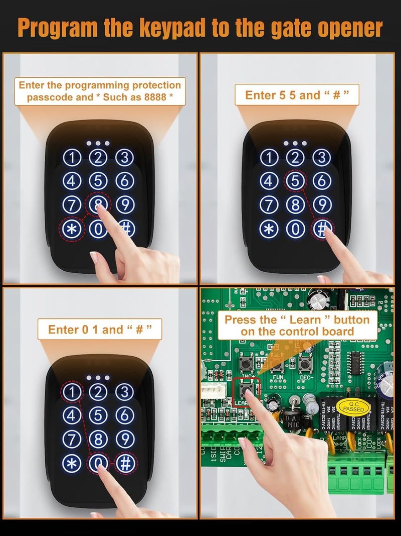 JUJIANG TKM-01 Touch Panel Wireless Gate Keypad with Outdoor Keypad Cover Digital Code Entry Access Control Keypad for Automatic Swing Sliding Gate Opener Garage Door Opener Remote Operator Accessory - Image 3